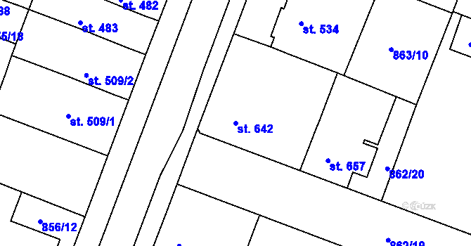 Parcela st. 642 v KÚ Bystřice pod Hostýnem, Katastrální mapa