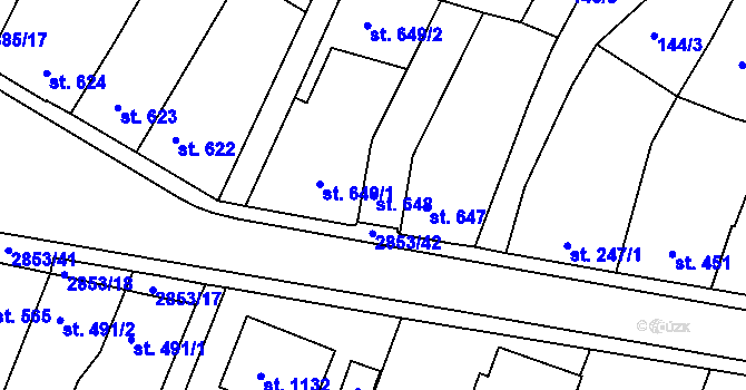 Parcela st. 648 v KÚ Bystřice pod Hostýnem, Katastrální mapa
