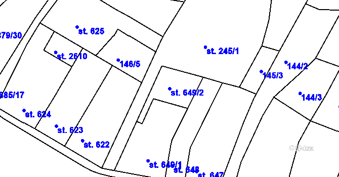 Parcela st. 649/2 v KÚ Bystřice pod Hostýnem, Katastrální mapa