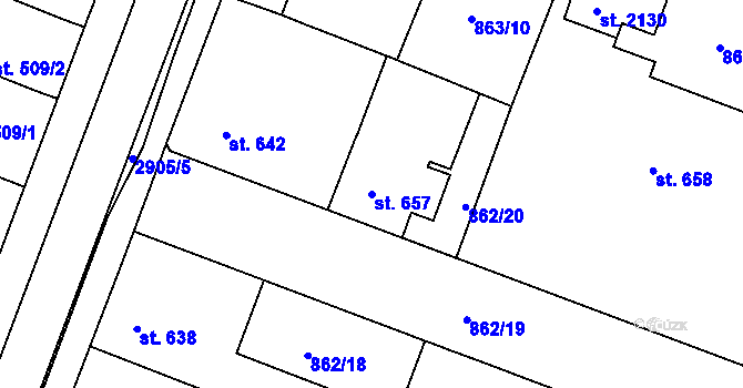 Parcela st. 657 v KÚ Bystřice pod Hostýnem, Katastrální mapa