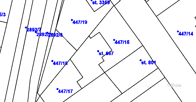Parcela st. 667 v KÚ Bystřice pod Hostýnem, Katastrální mapa
