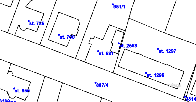 Parcela st. 681 v KÚ Bystřice pod Hostýnem, Katastrální mapa
