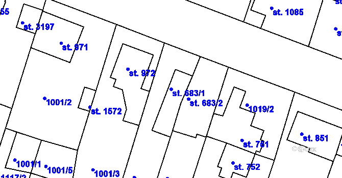 Parcela st. 683/1 v KÚ Bystřice pod Hostýnem, Katastrální mapa