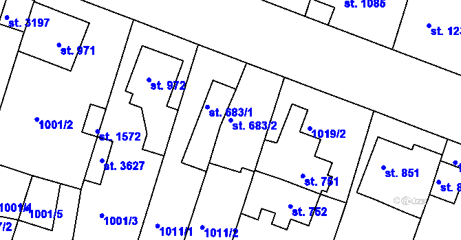 Parcela st. 683/2 v KÚ Bystřice pod Hostýnem, Katastrální mapa
