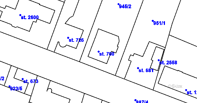 Parcela st. 700 v KÚ Bystřice pod Hostýnem, Katastrální mapa