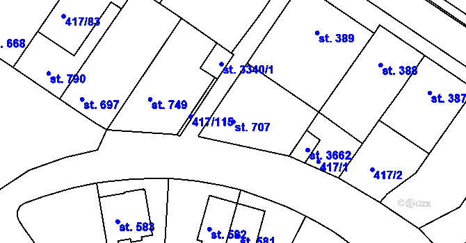 Parcela st. 707 v KÚ Bystřice pod Hostýnem, Katastrální mapa