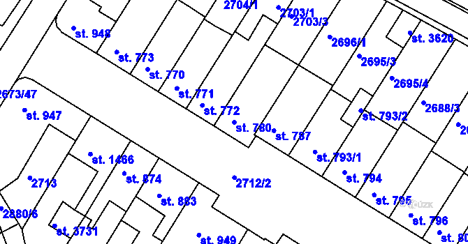 Parcela st. 780 v KÚ Bystřice pod Hostýnem, Katastrální mapa