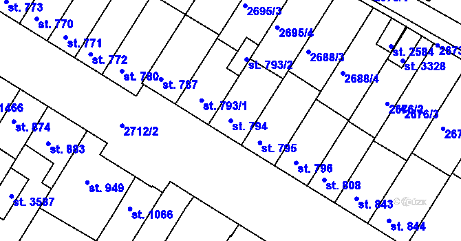 Parcela st. 794 v KÚ Bystřice pod Hostýnem, Katastrální mapa