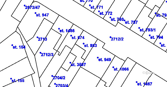 Parcela st. 883 v KÚ Bystřice pod Hostýnem, Katastrální mapa