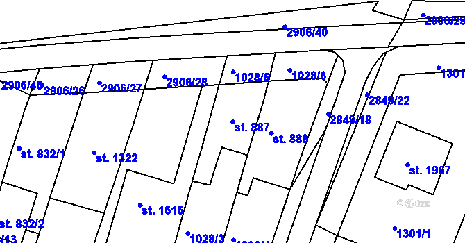 Parcela st. 887 v KÚ Bystřice pod Hostýnem, Katastrální mapa