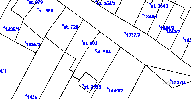 Parcela st. 904 v KÚ Bystřice pod Hostýnem, Katastrální mapa
