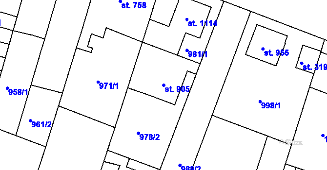 Parcela st. 905 v KÚ Bystřice pod Hostýnem, Katastrální mapa