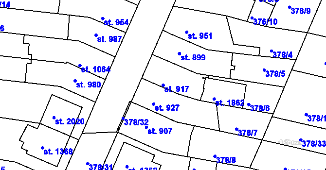 Parcela st. 917 v KÚ Bystřice pod Hostýnem, Katastrální mapa