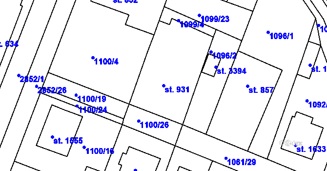 Parcela st. 931 v KÚ Bystřice pod Hostýnem, Katastrální mapa