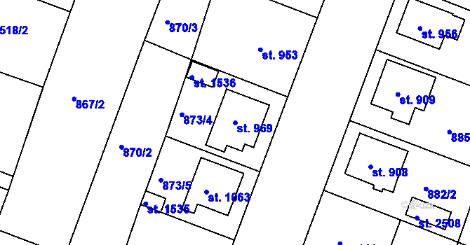Parcela st. 969 v KÚ Bystřice pod Hostýnem, Katastrální mapa