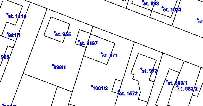 Parcela st. 971 v KÚ Bystřice pod Hostýnem, Katastrální mapa