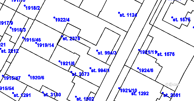 Parcela st. 994/3 v KÚ Bystřice pod Hostýnem, Katastrální mapa