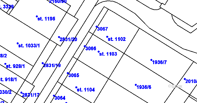 Parcela st. 1103 v KÚ Bystřice pod Hostýnem, Katastrální mapa