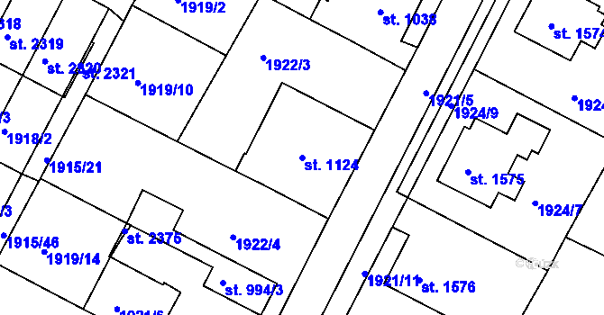 Parcela st. 1124 v KÚ Bystřice pod Hostýnem, Katastrální mapa