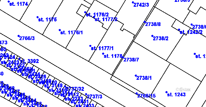 Parcela st. 1178 v KÚ Bystřice pod Hostýnem, Katastrální mapa