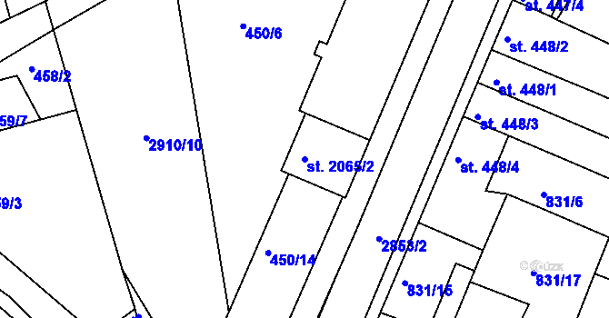 Parcela st. 2065/2 v KÚ Bystřice pod Hostýnem, Katastrální mapa