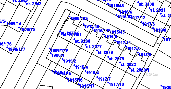 Parcela st. 2077 v KÚ Bystřice pod Hostýnem, Katastrální mapa