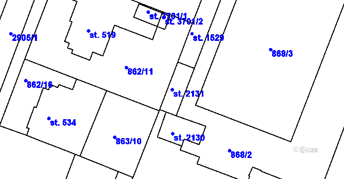 Parcela st. 2131 v KÚ Bystřice pod Hostýnem, Katastrální mapa