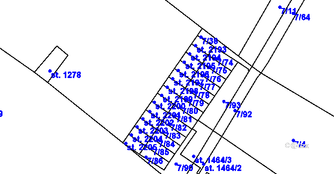 Parcela st. 2198 v KÚ Bystřice pod Hostýnem, Katastrální mapa