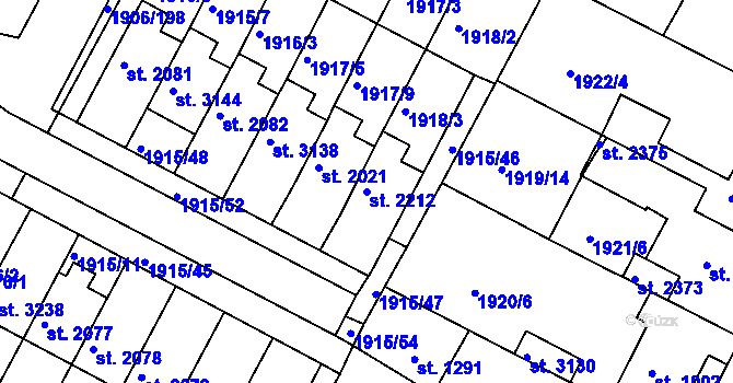 Parcela st. 2212 v KÚ Bystřice pod Hostýnem, Katastrální mapa