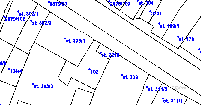 Parcela st. 2218 v KÚ Bystřice pod Hostýnem, Katastrální mapa