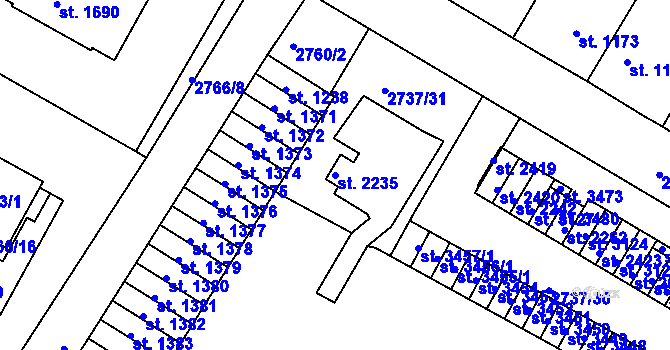 Parcela st. 2235 v KÚ Bystřice pod Hostýnem, Katastrální mapa