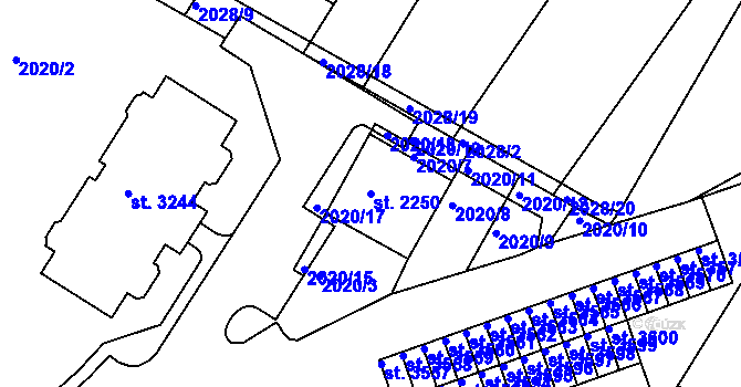 Parcela st. 2250 v KÚ Bystřice pod Hostýnem, Katastrální mapa