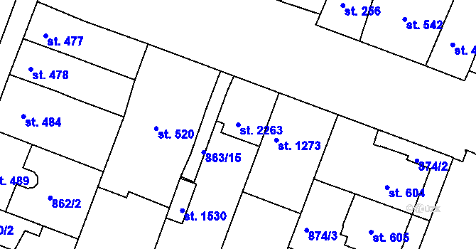 Parcela st. 2263 v KÚ Bystřice pod Hostýnem, Katastrální mapa