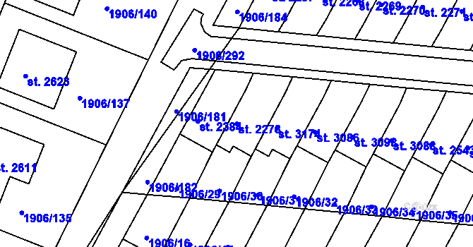 Parcela st. 2278 v KÚ Bystřice pod Hostýnem, Katastrální mapa