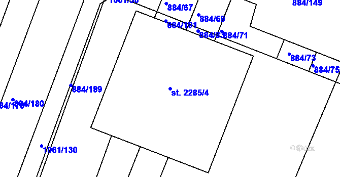 Parcela st. 2285/4 v KÚ Bystřice pod Hostýnem, Katastrální mapa