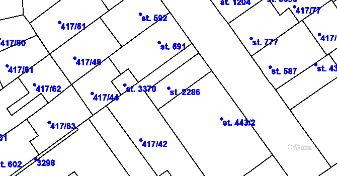 Parcela st. 2286 v KÚ Bystřice pod Hostýnem, Katastrální mapa
