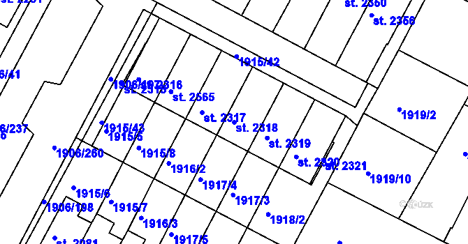 Parcela st. 2318 v KÚ Bystřice pod Hostýnem, Katastrální mapa