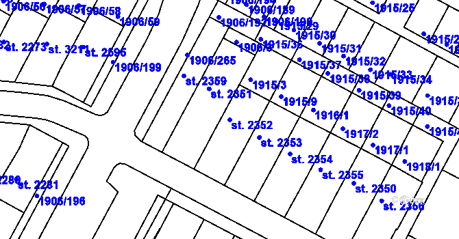 Parcela st. 2352 v KÚ Bystřice pod Hostýnem, Katastrální mapa