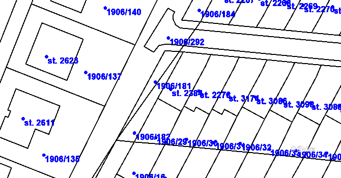 Parcela st. 2384 v KÚ Bystřice pod Hostýnem, Katastrální mapa