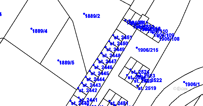 Parcela st. 2448 v KÚ Bystřice pod Hostýnem, Katastrální mapa
