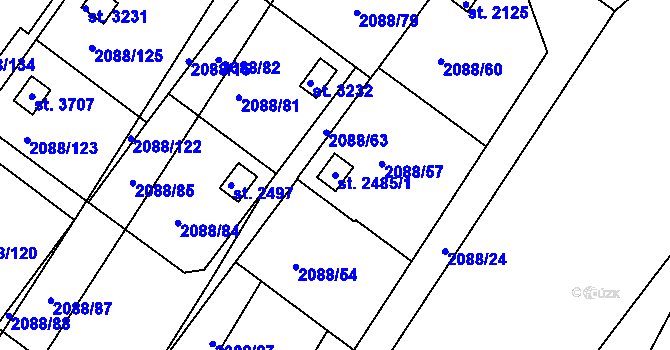 Parcela st. 2485/1 v KÚ Bystřice pod Hostýnem, Katastrální mapa