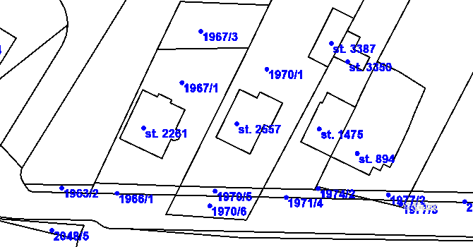 Parcela st. 2557 v KÚ Bystřice pod Hostýnem, Katastrální mapa