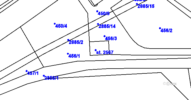 Parcela st. 2567 v KÚ Bystřice pod Hostýnem, Katastrální mapa