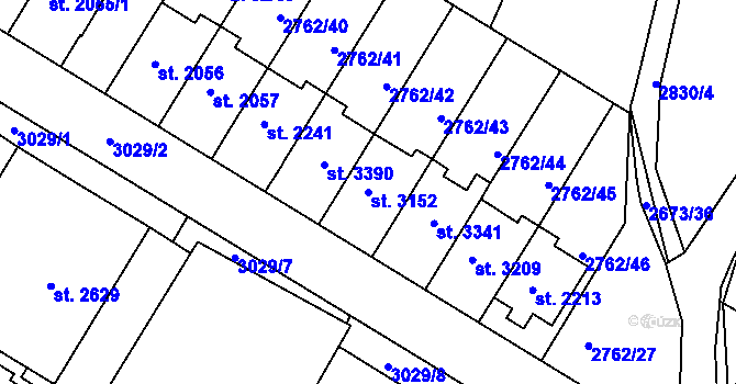 Parcela st. 3152 v KÚ Bystřice pod Hostýnem, Katastrální mapa