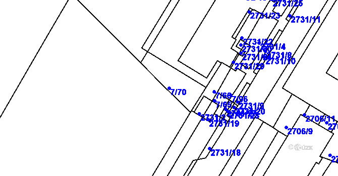 Parcela st. 7/70 v KÚ Bystřice pod Hostýnem, Katastrální mapa