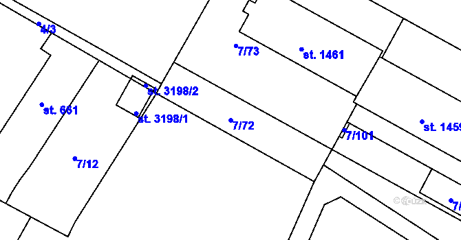 Parcela st. 7/72 v KÚ Bystřice pod Hostýnem, Katastrální mapa