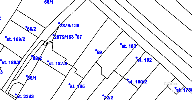 Parcela st. 69 v KÚ Bystřice pod Hostýnem, Katastrální mapa