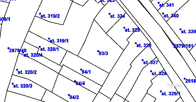 Parcela st. 93/3 v KÚ Bystřice pod Hostýnem, Katastrální mapa