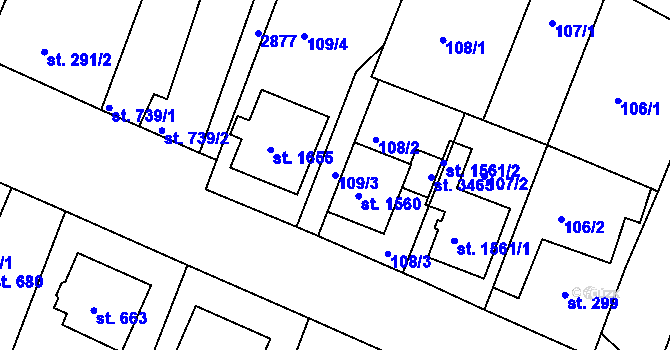 Parcela st. 109/3 v KÚ Bystřice pod Hostýnem, Katastrální mapa