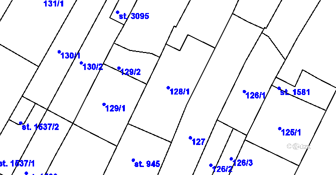 Parcela st. 128/1 v KÚ Bystřice pod Hostýnem, Katastrální mapa